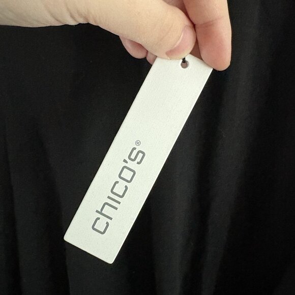 Chicos Women Sz 2 US L Black Touch Of Cool Short Sleeve Draped Front Tee NWT - Picture 11 of 13